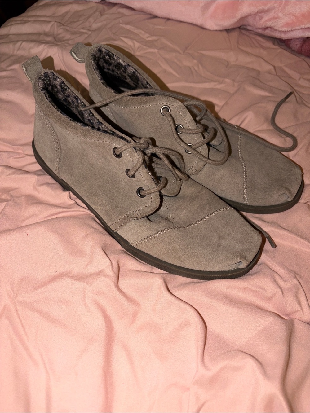 BOBS from Skechers Taupe Lace-Up Suede Ankle Booties